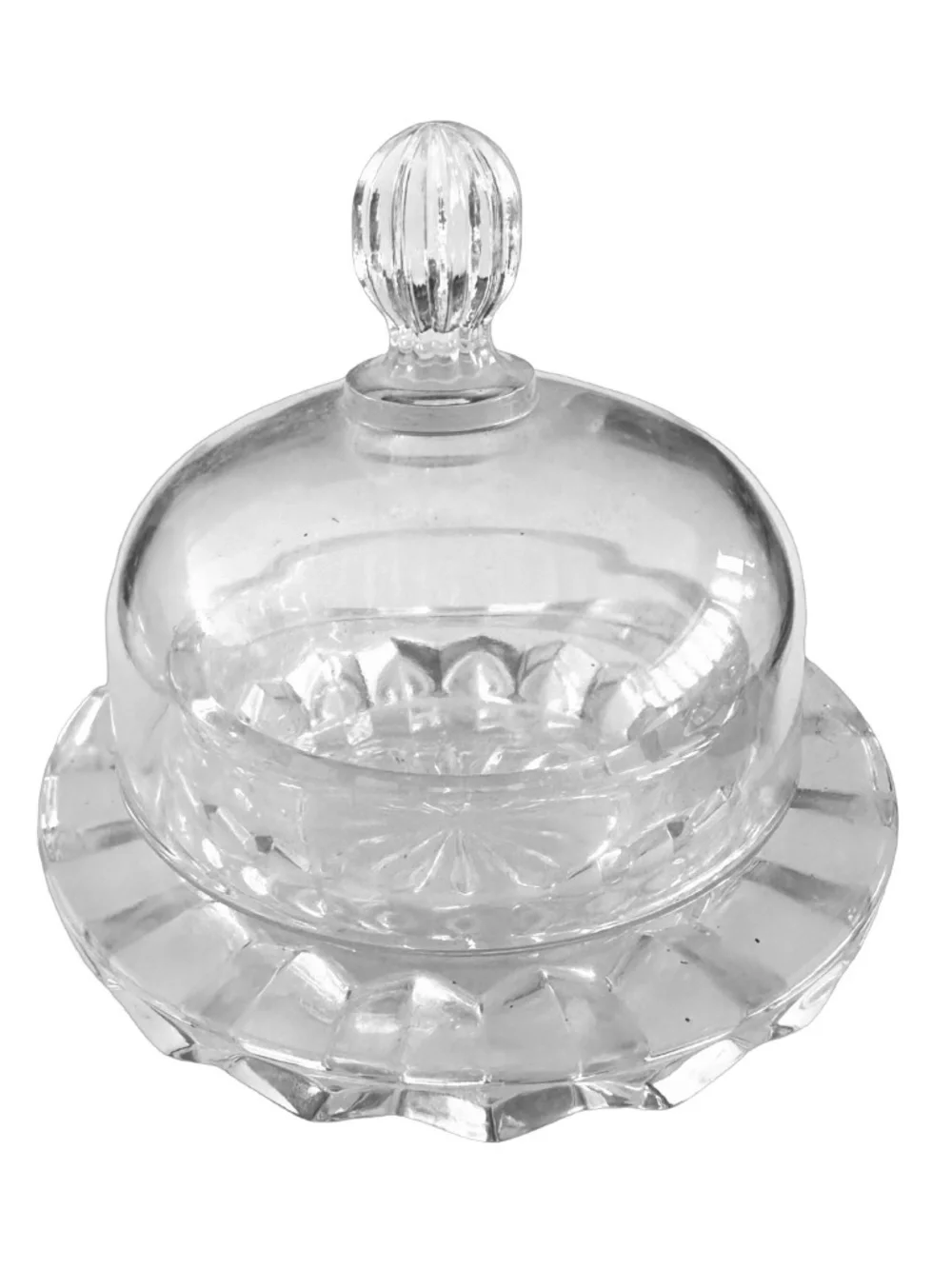 MIKASA Clear Glass Crystal Round Butter Dish 3.5” w/ Lid Salina Pattern